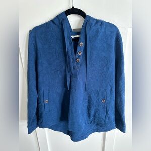 Soft Surroundings Navy Blue Embroidered Pull Over Sweater Size PM